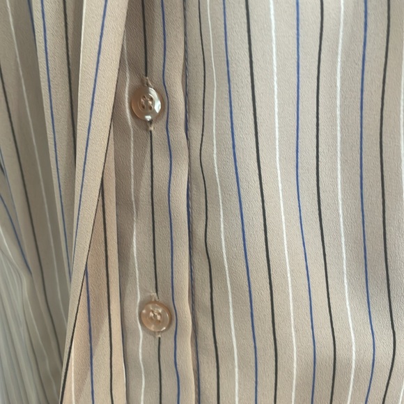 Vintage 80s Josephine button up blouse puffy 3/4 sleeves tie neck bow tan size 6 - Picture 2 of 16